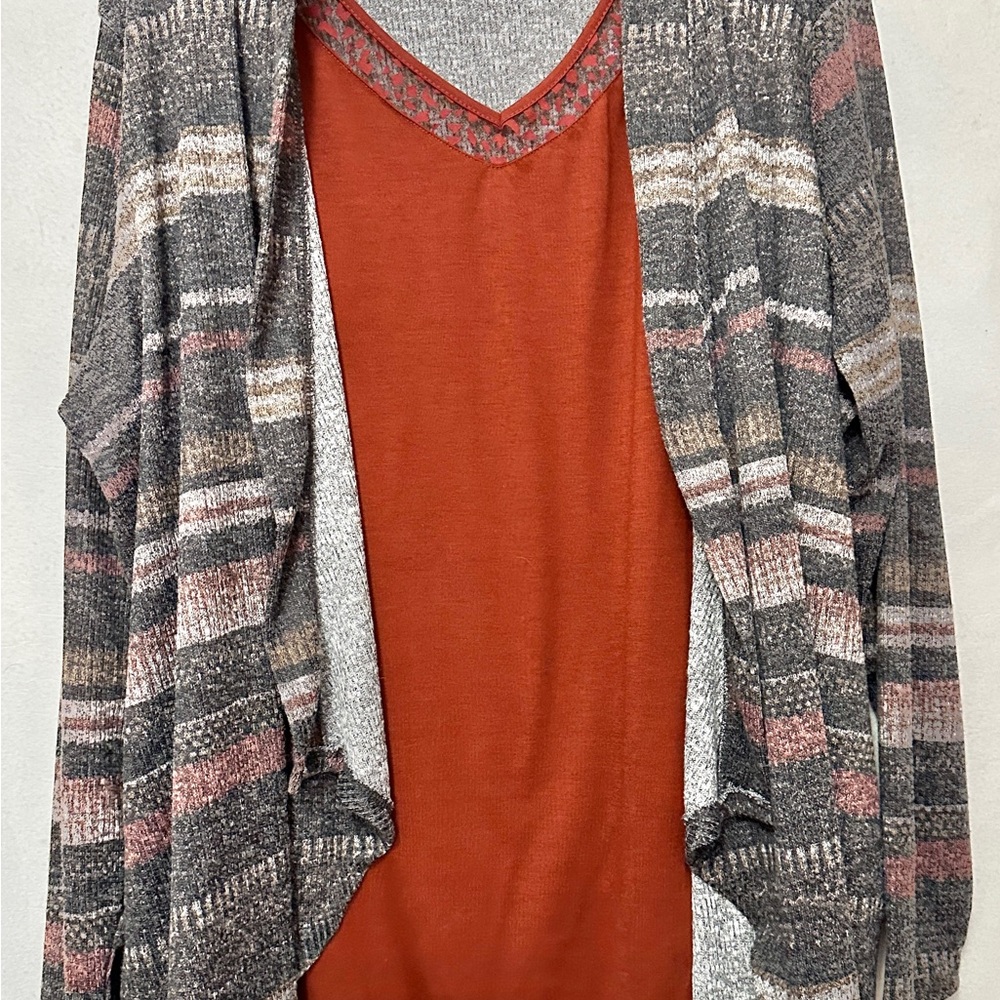 Faded Glory Women's Striped Cardigan in Gray and Pink